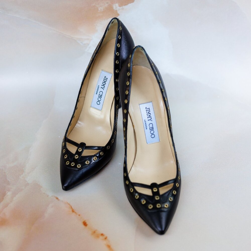 Vintage Jimmy Choo Black Leather High Heels Shoes - Picture 3 of 9